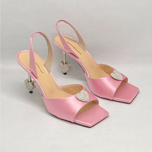 MACH & MACH Crystal Heart Slingback Heel Sandals size 39 - Picture 3 of 14